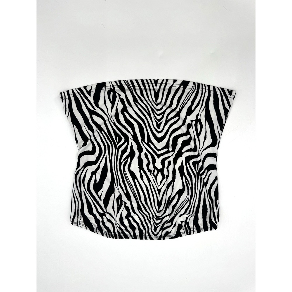 Zebra Strapless Tube Top Black & White Womens Large Stretch Mesh Layers Festival